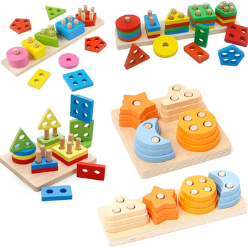Montessori Wooden Shape Color Sorter Stacking Toy