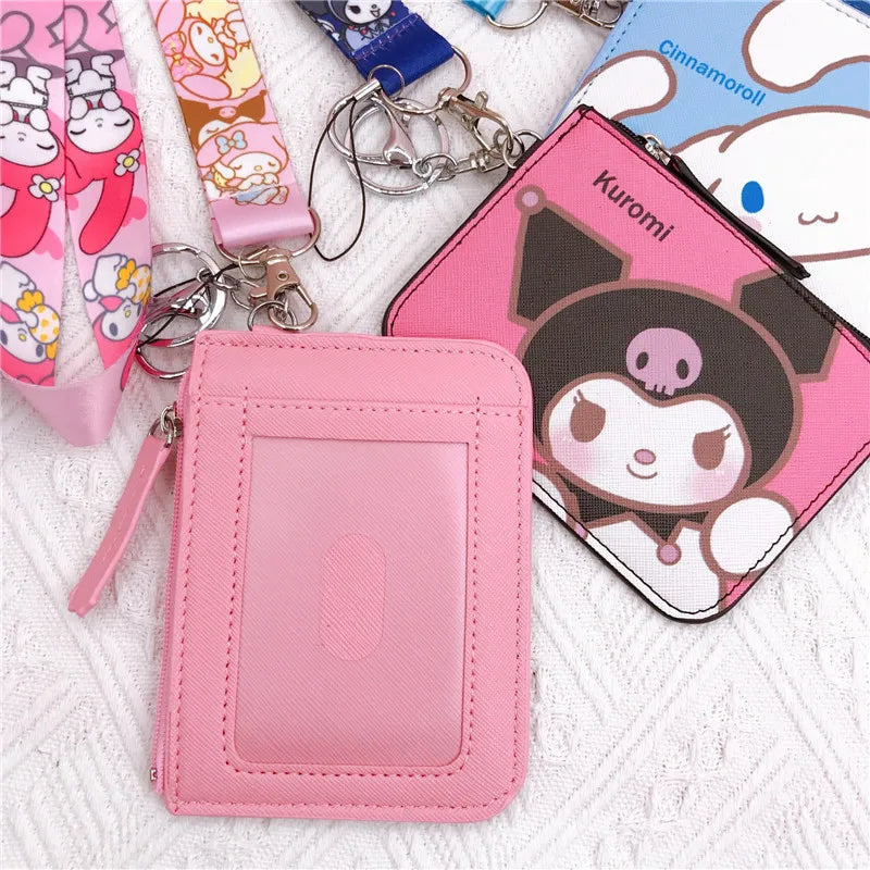 Sanrio Kawaii Leather Card Holder Coin Wallet Key Chain Pendant
