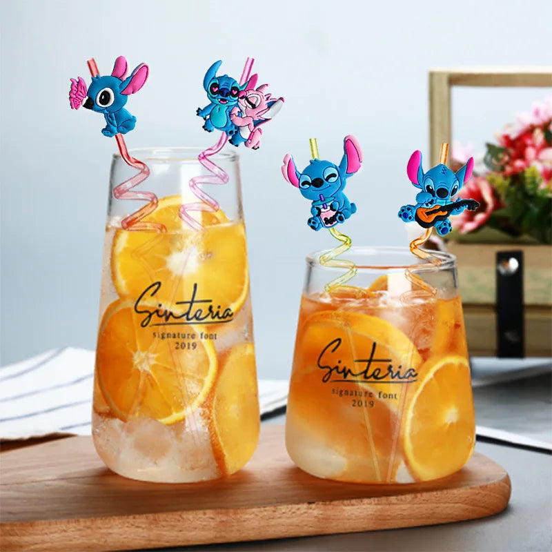 8PCS Stitch Reusable Straw Cartoon Disney Birthday Party Supplies Creative Drinking Tea straw Lilo&Stitch Anime Gifts For Kids