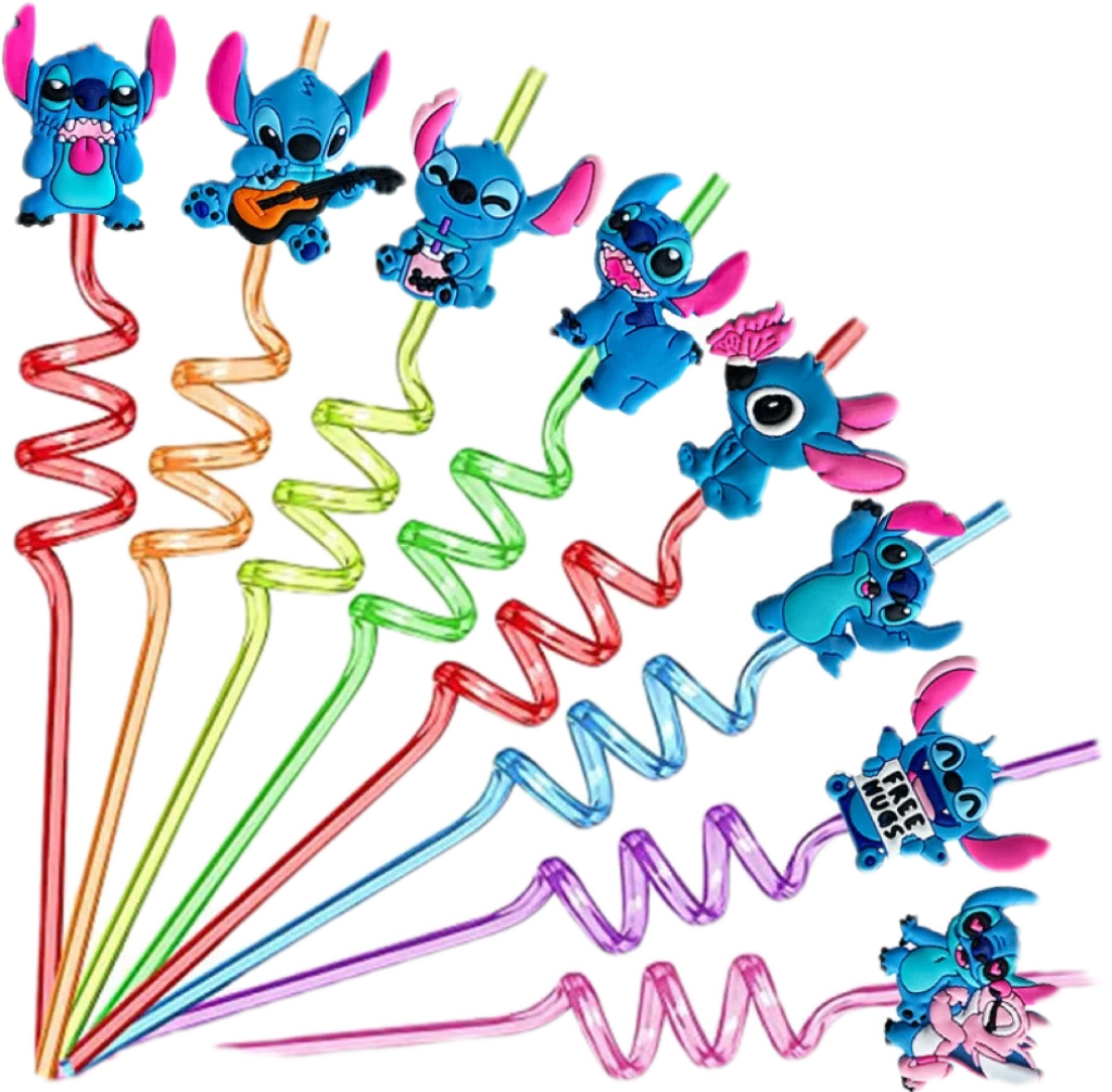 8PCS Stitch Reusable Straw Cartoon Disney Birthday Party Supplies Creative Drinking Tea straw Lilo&Stitch Anime Gifts For Kids