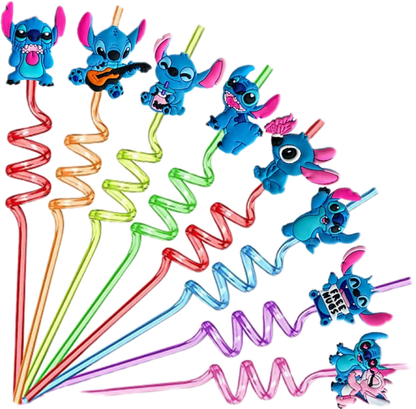 8PCS Stitch Reusable Straw Cartoon Disney Birthday Party Supplies Creative Drinking Tea straw Lilo&Stitch Anime Gifts For Kids
