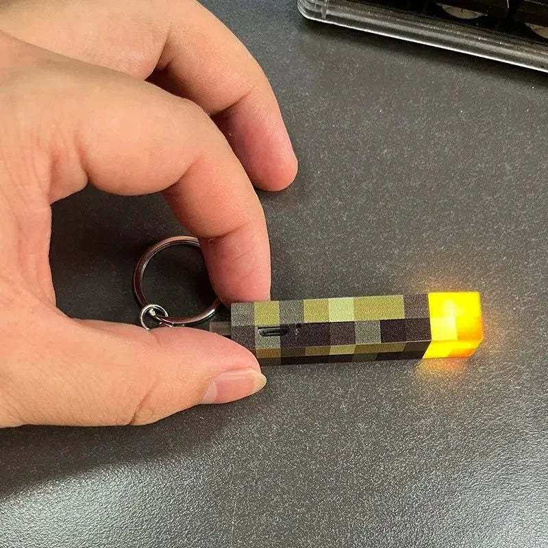 Minecraft Torch LED Mini Keychain – USB Rechargeable Pendant for Kids