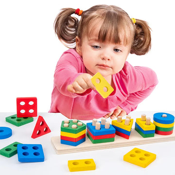 Montessori Wooden Shape Color Sorter Stacking Toy