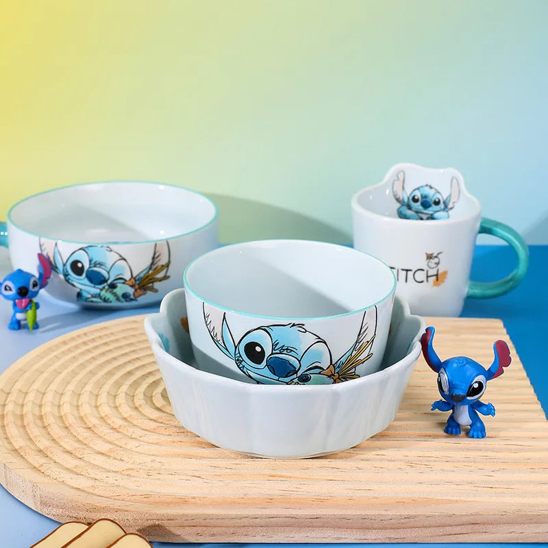 Stitch Salad Bowl Dinner Plates Household Ceramic Plate Cute Styling Rice Bowl Resistant Tableware Kid Water Cup Coffee Mug Gift