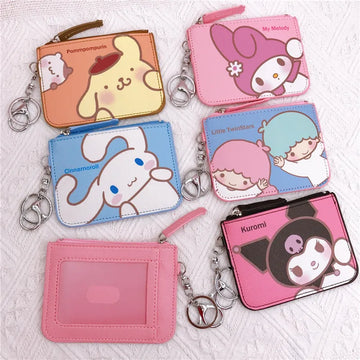 Sanrio Kawaii Leather Card Holder Coin Wallet Key Chain Pendant