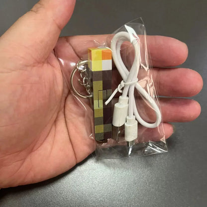 Minecraft Torch LED Mini Keychain – USB Rechargeable Pendant for Kids