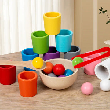 Balls in Cups Montessori Wooden Color Sorter Game