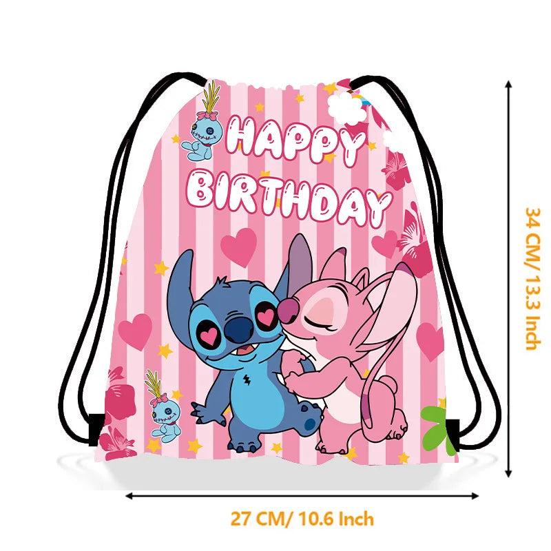 Disney Anime Stitch Non woven Drawstring Bag Kawaii Lilo & Stitch Birthday Party Gift Bag Children Shoulder Storage Bag Gifts