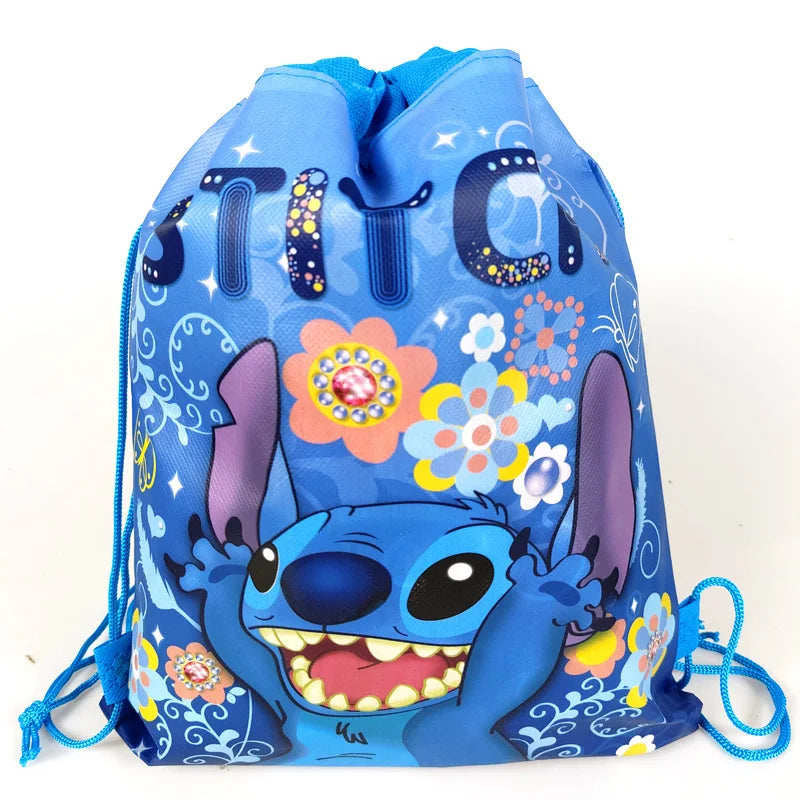 Disney Anime Stitch Non woven Drawstring Bag Kawaii Lilo & Stitch Birthday Party Gift Bag Children Shoulder Storage Bag Gifts