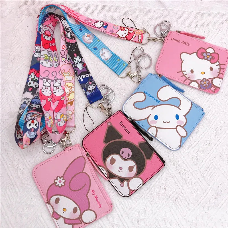 Sanrio Kawaii Leather Card Holder Coin Wallet Key Chain Pendant