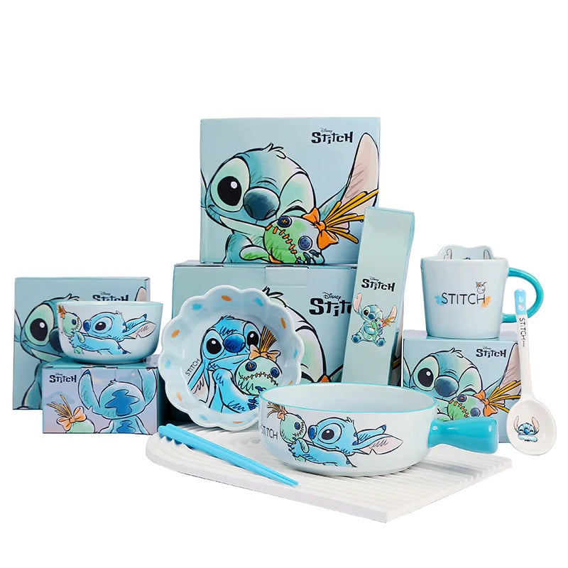 Stitch Salad Bowl Dinner Plates Household Ceramic Plate Cute Styling Rice Bowl Resistant Tableware Kid Water Cup Coffee Mug Gift