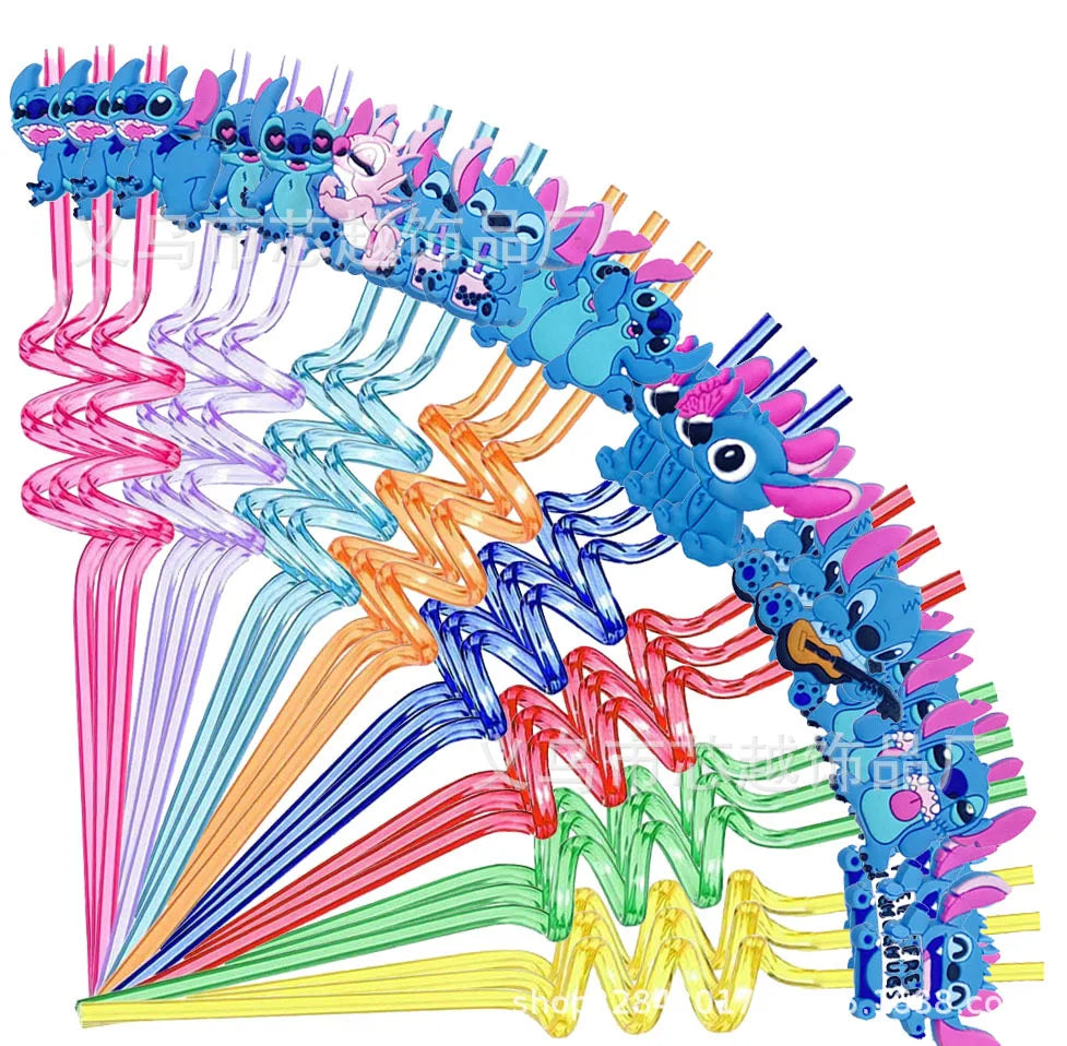 8PCS Stitch Reusable Straw Cartoon Disney Birthday Party Supplies Creative Drinking Tea straw Lilo&Stitch Anime Gifts For Kids