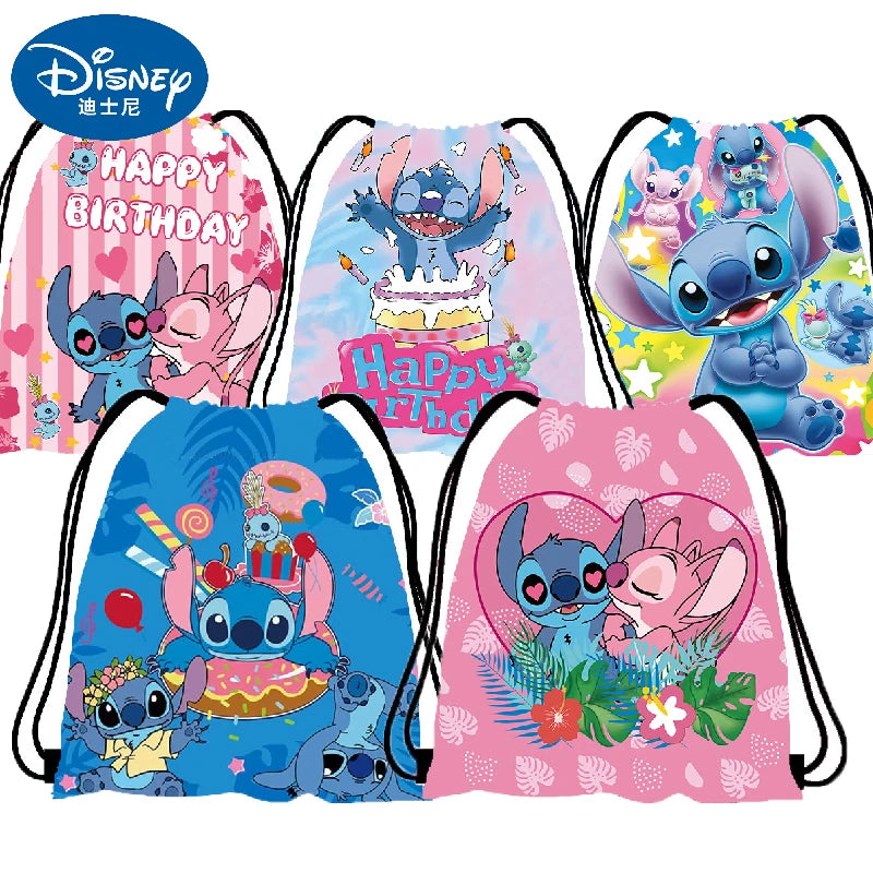Disney Anime Stitch Non woven Drawstring Bag Kawaii Lilo & Stitch Birthday Party Gift Bag Children Shoulder Storage Bag Gifts