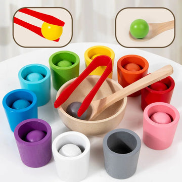 Balls in Cups Montessori Wooden Color Sorter Game