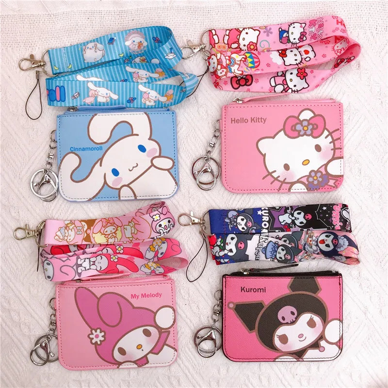 Sanrio Kawaii Leather Card Holder Coin Wallet Key Chain Pendant